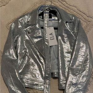 NWT ELA Metallic silver jacket size S